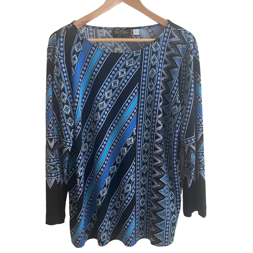 Bob Mackie Blouse Womens Large Aztec Print Polyester